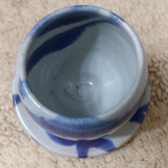 WHITEFISH POTTERY Miniature Vase & Plate Cobalt Blue Swirl Glaze 2007 Studio - Picture 2 of 8